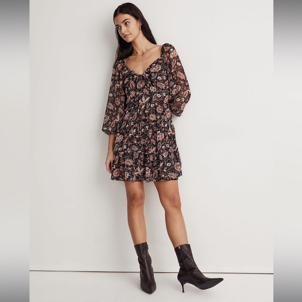 Madewell Amalia Tiered Mini Dress in Pampas Blooms size 4